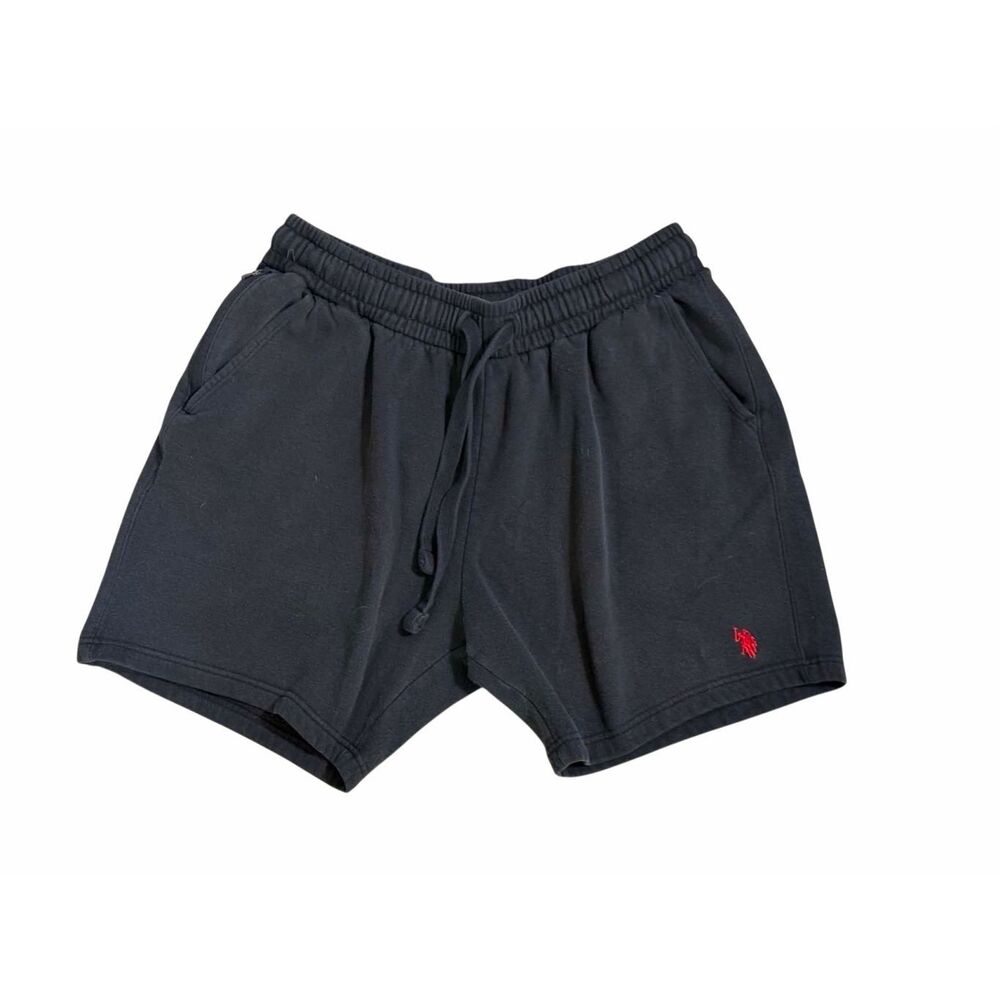 US Polo Assn Men's Black Fleece Jogger Shorts Size L Large Pockets Soft Comfy 6.